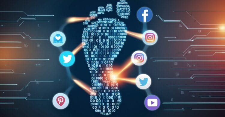 Abstract digital footprint transforming into symbols representing legal, emotional, and social consequences of sexting