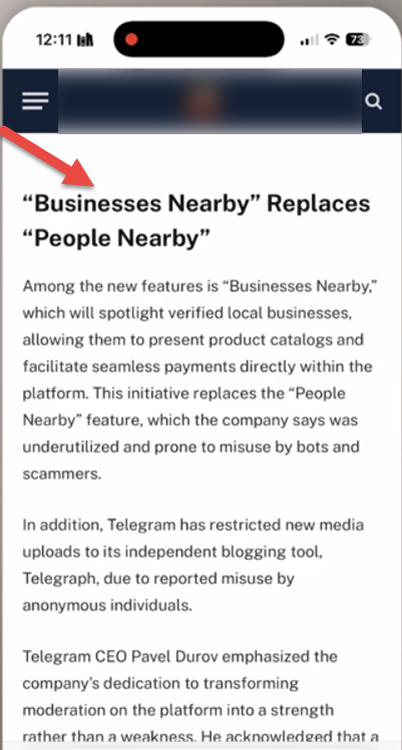Telegram's 'People Nearby' replaced with 'Businesses Nearby'