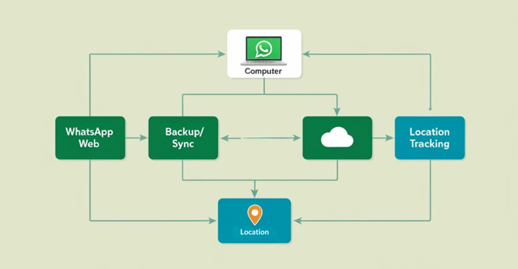 Flowchart illustrating technical WhatsApp monitoring methods and their associated risk levels