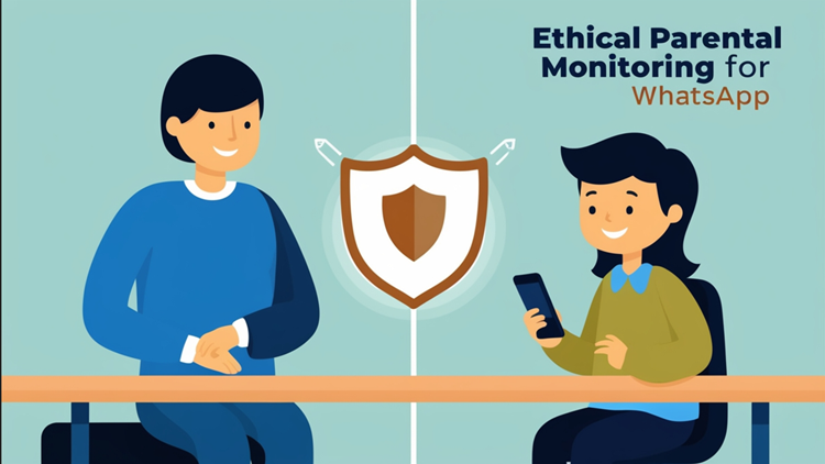 Illustration depicting ethical parental monitoring of a child's WhatsApp usage