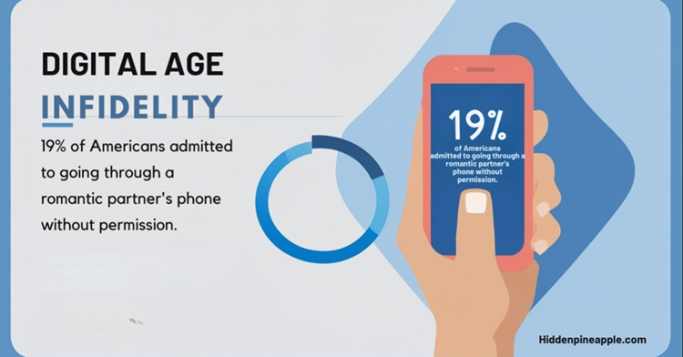 Infographic displaying statistics on digital infidelity and smartphone usage in relationships